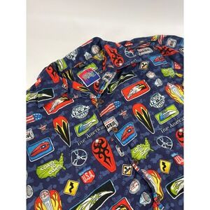 Dem Crazy Graphic‎ Print Short Sleeve Button Up Shirt Blue large